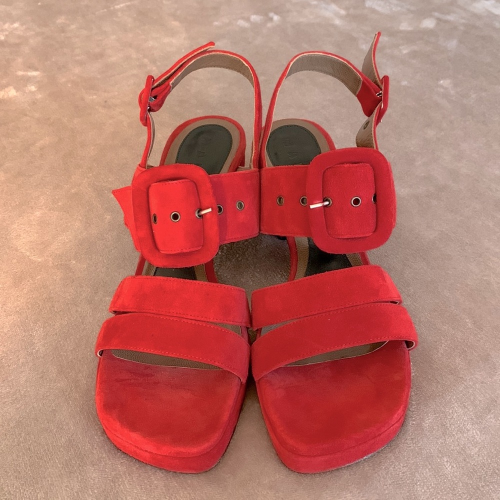 Marni Red Suede Sandals - Double Buckle